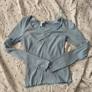 & other stories ribbed long sleeve shirt in blue